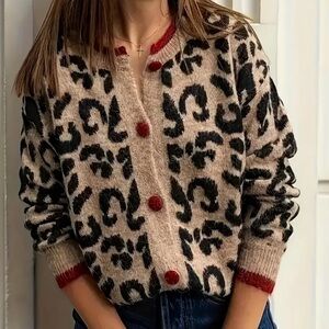 Leopard Classic Large Button Cardigan Sweater
